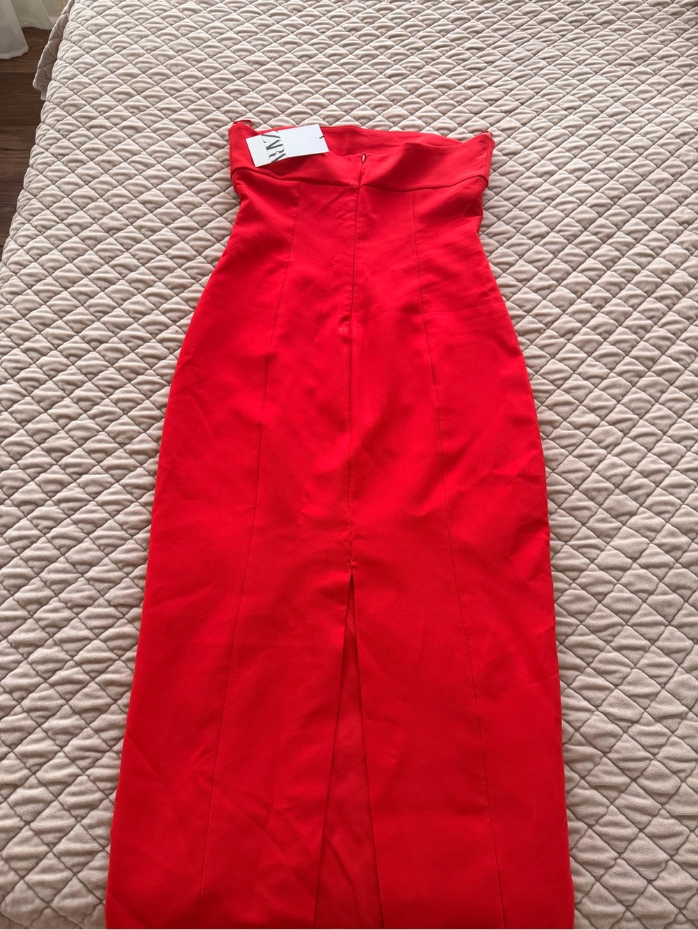 Zara Strapless Red Midi Dress Sz Medium NWT - Picture 6 of 11